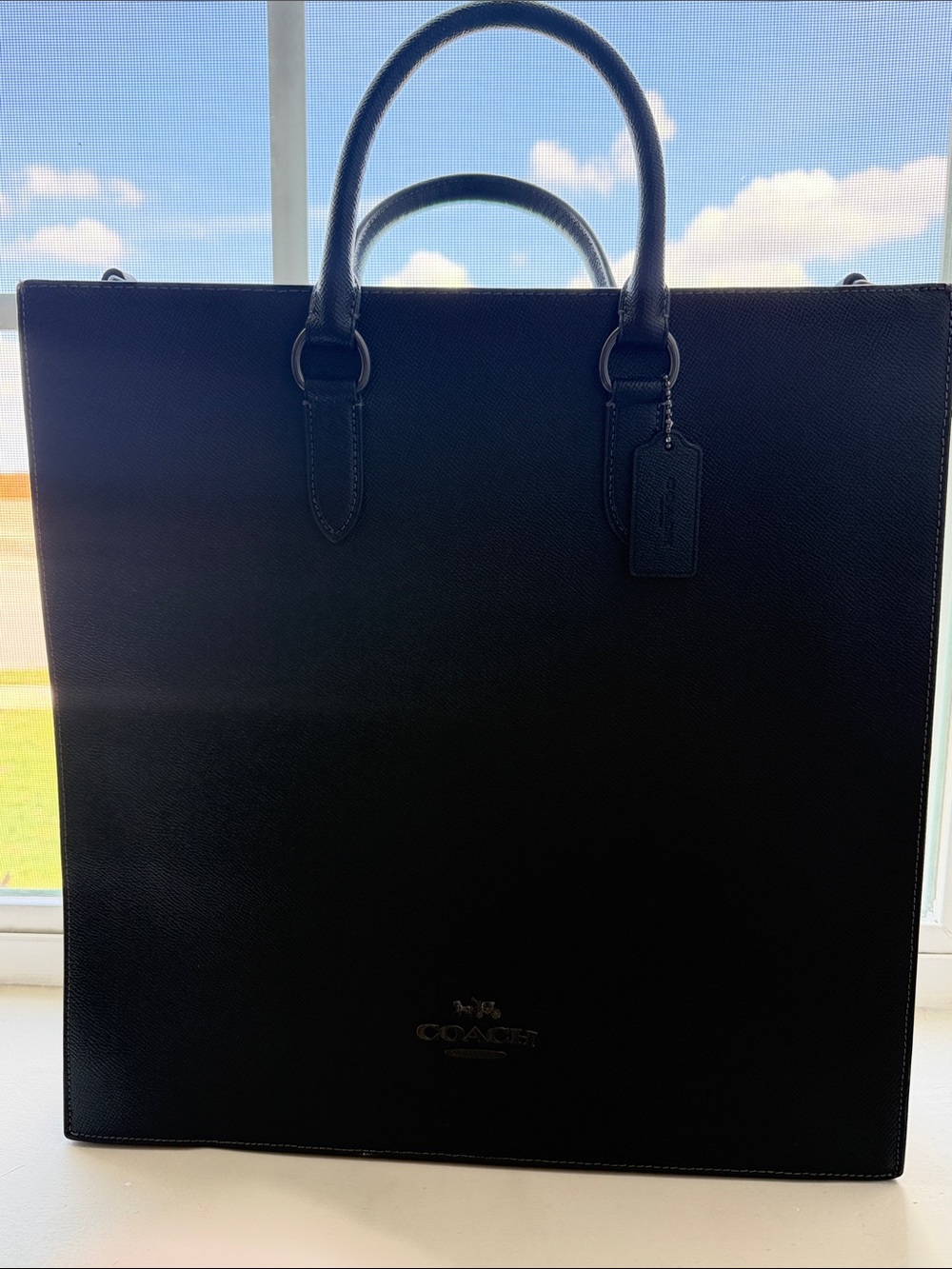 Coach Black Structured Leather Laptop Tote